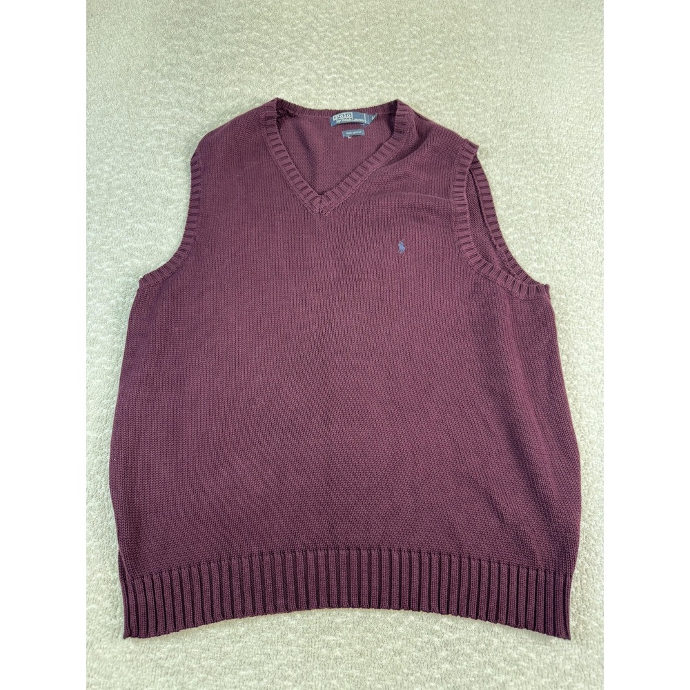 Polo Ralph Lauren Sweater Vest Mens Large Tall Burgundy Cotton V Neck Pony